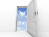 wall and opened to sky door on a white background “We are all faced with a series of great opportunities brilliantly disguised as impossible situations.” --- Charles R. Swindoll